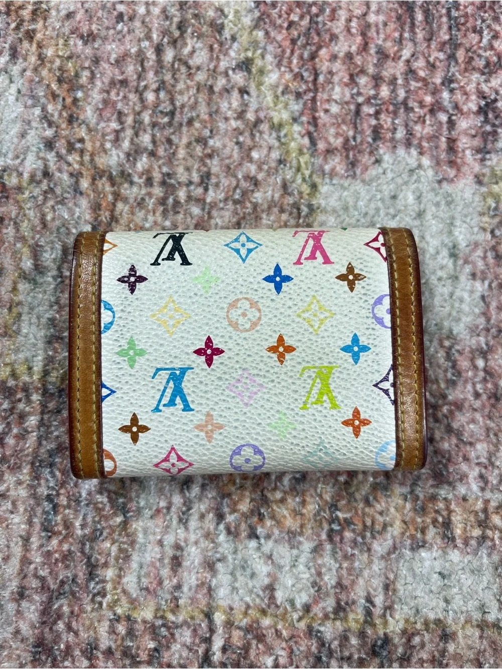 Louis Vuitton Monogram Multicolor Porte-Monnaie Plat Coin Purse White Authentic